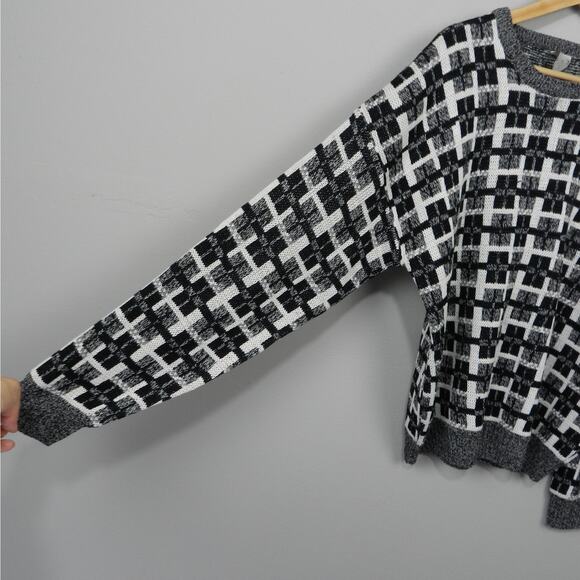 Vintage 90s Windridge Knit Grandpa Sweater‎ Size XL Gray Black Check Plaid - Picture 3 of 7